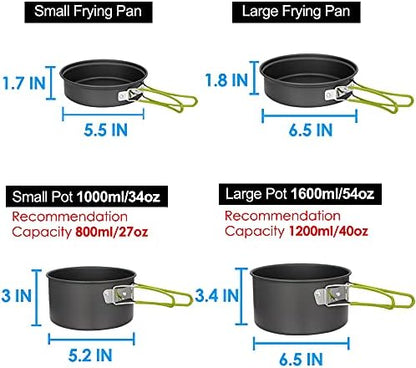 Gutsdoor Camping Cookware Set Camping Gear Campfire Utensils Non-Stick Cooking Equipment Lightweight Stackable Pot Pan Bowls with Storage Bag for Outdoor Hiking