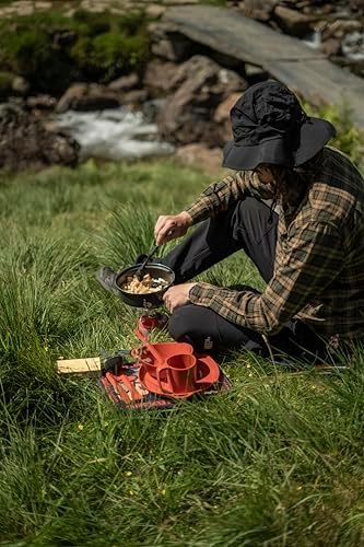Lifeventure Ellipse Reusable 4-Piece Tableware Set: Knife/Fork/Spoon, Plate, Bowl, Mug For Camping, Travel & Outdoor - Rust Orange