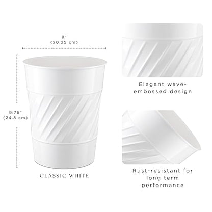 Monarch Abode White Handcrafted Wave Embossed Metal Wastebasket for Home Office Bedroom, Decorative Waste Basket, Modern Bathroom Garbage Can, Durable & Decorative Trash Bin, White Bathroom Trash Can
