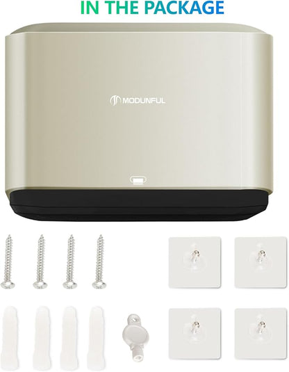 C-Fold Paper Towel Dispenser for Bathroom: Compact 200 Sheets Large Capacity for Multifold Hand Towel, No-Hole Installation Adhesive Paper Towel Holder Wall Mount - Gold
