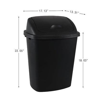 4 Packs Commercial Heavy-Duty Trash Can with Lid, Plastic Swing Top Kitchen Trash Can (11 Gallon, Black)