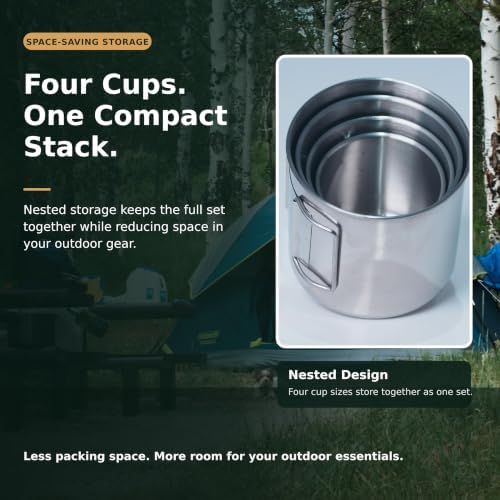 KOKKOYA Stainless Steel Camping Cups Mug Small Backpacking Bush Pot Set