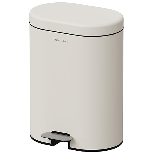 3.2Gallon Bathroom Trash Bin with Soft Close Lid,Oval Brushed Stainless Steel Garbage Can with Removable Inner Bucket,Office Trash Can with Foot Pedal for Bedroom,Living Room(Cream White)