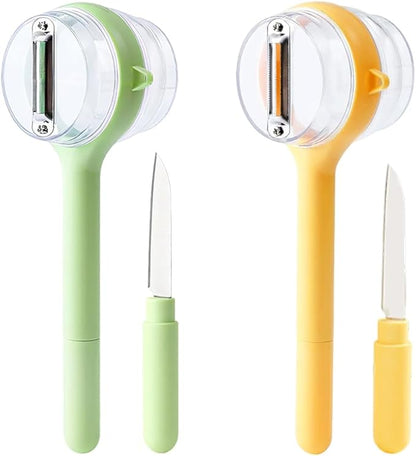 3 in 1 Peeler with Container, 2025 New Stainless Steel Peelers with Container with Handle Fruit Knife, Multifunctional Vegetable Peelers for Home Kitchen (Yellow and Green)