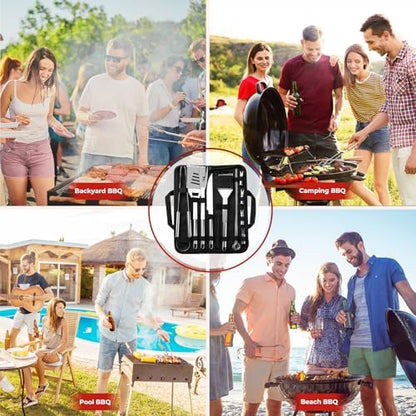 Grilling Accessories, BBQ Accessories, 15Pcs Grill Set, Grill Tools, Grill Accessories with Carrying Bag, Stainless Steel Grill Utensils Set, Grill Kit for Outdoor Camping, Grill Gifts for Men Father