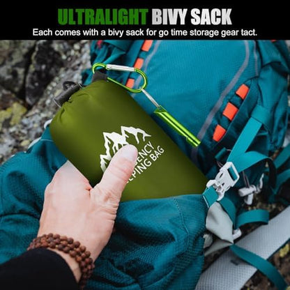 Oudain 6 Pcs XL Emergency Sleeping Bag Waterproof Bivy Sack Whistle