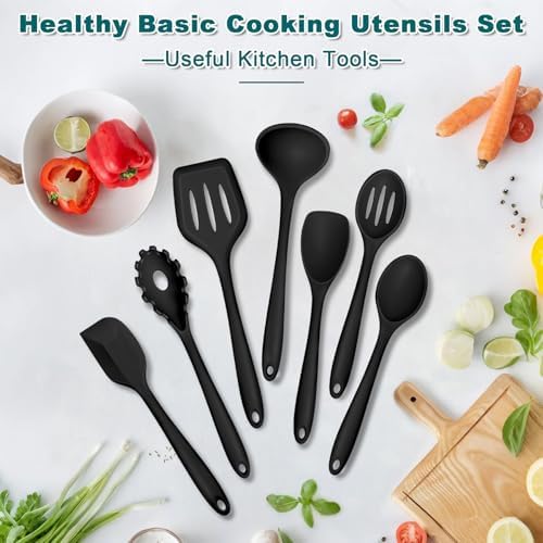 TeamFar Silicone Cooking Utensil Set of 7, Kitchen Cooking Utensil Set