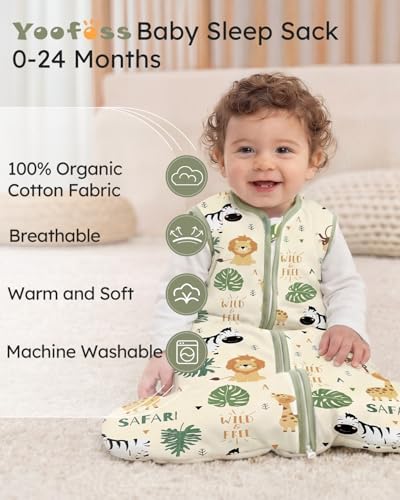 Yoofoss Baby Sleep Sack 6-12 Month 1.5TOG 100% Organic Cotton 2-Way Zipper