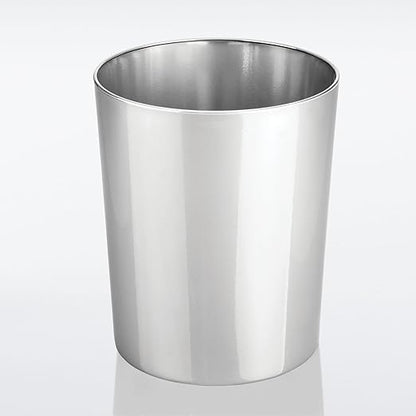 mDesign Round Metal Small 1.7 Gallon Recycle Trash Can Wastebasket, Garbage Container Bin for Bathrooms, Kitchen, Bedroom, Home Office - Durable Stainless Steel - Mirri Collection - Chrome