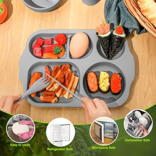 Honoson 24pcs Wheat Straw Dinnerware, Unbreakable, Dark Color