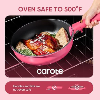 CAROTE 15pcs Pots and Pans Set Non Stick, Cookware Set Detachable Handle