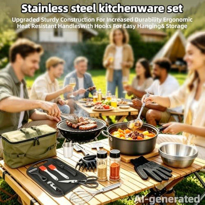 Jorunhe Camping Cooking Utensils Set – Portable Outdoor Cooking Utensils for Camping, RV, Backpacking & BBQ | Complete Camp Kitchen Gear Set with Carry Bag, Grilling Tools & Cooking Accessories