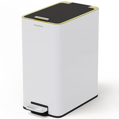 Stainless Steel 4 Gallon Slim Trash Can with Lid,15L Bathroom Garbage Can with Removable Wastebasket, Rectangular Garbage Cans for Office、 Bathroom,、Kitchen (White)