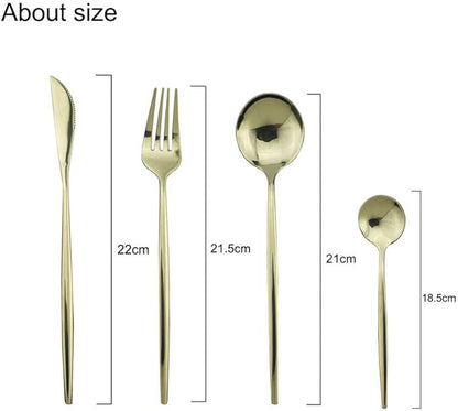 JASHII 24-Piece 304 Stainless Steel Flatware Cutlery Set for 6, Champagne Silverware Set, Mirror Finish, Ideal for Home Wedding Festival Party, Dishwasher Safe (Champagne gold)