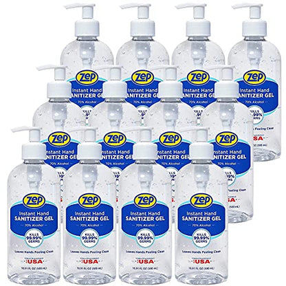 Zep Instant Hand Sanitizer Gel 70% Alcohol 500Ml Case of 12 - Exceeds CDC Recommendations - Kills 99.9% of Germs (355801)