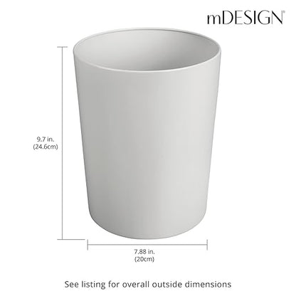 mDesign Round Metal Small 1.7 Gallon Recycle Trash Can Wastebasket, Garbage Container Bin for Bathrooms, Kitchen, Bedroom, Home Office - Durable Stainless Steel - Mirri Collection - Light Gray