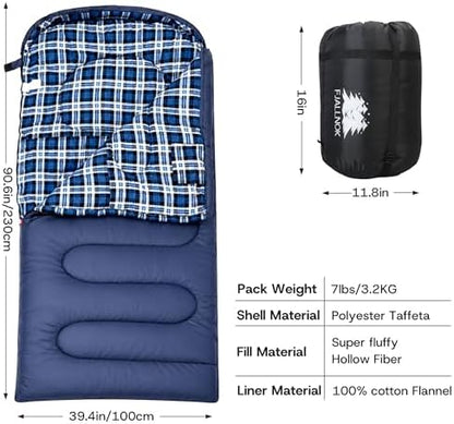 100% Cotton Flannel XXL 3-4 Season Sleeping Bags for Adults