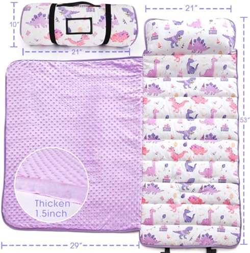 ACRABROS Toddler Nap Mat with Pillow and Blanket, Large Rolled Napping Mats,Slumber Bags for Boys Girls,Kids Sleeping Bag for Daycare, Preschool Travel