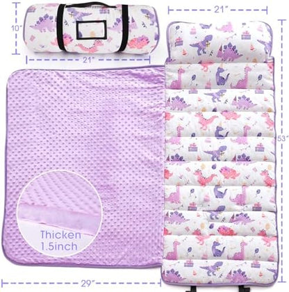 ACRABROS Toddler Nap Mat with Pillow and Blanket, Large Rolled Napping Mats,Slumber Bags for Boys Girls,Kids Sleeping Bag for Daycare, Preschool Travel