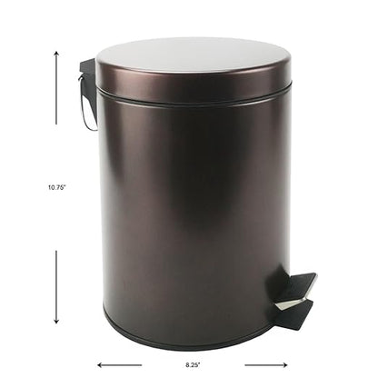 Stainless Steel Small Trash Can with Lid & Step Pedal - 5 Liters/1.3 Gallon Soft Close Waste Basket with Removeable Inner Bucket - Garbage Can for Bathroom, Bedroom, Kitchen & Office (Bronze)
