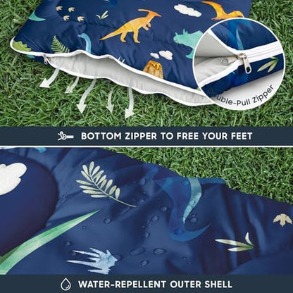 Wake In Cloud Kids Sleeping Bag for Boys Camping, Dinosaur