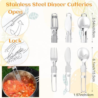 15 Pcs Camping Cookware Set, Stainless Steel Outdoor Camping Cooking Kit with Pot and Pan Cups Plates Forks Knives Spoons Kit for 1-2 Person Camping, Backpacking, Outdoor Cooking and Picnic