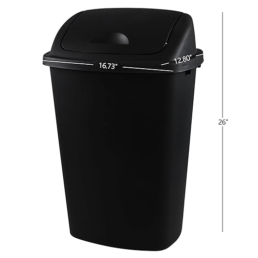 Teyyvn 13 Gallon Tall Kitchen Swing Lid Garbage Container, Set of 4 Plastic Trash Bin with Swing Top, Black
