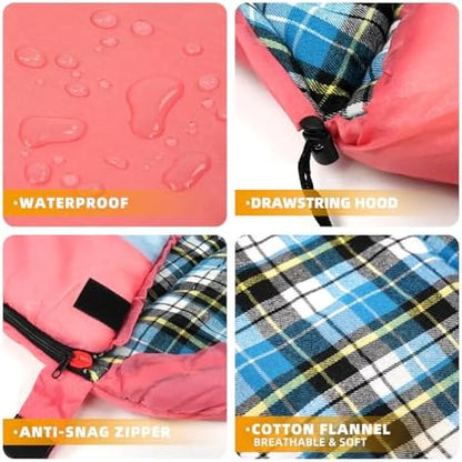 Cotton Flannel Lined Sleeping Bag for Adults Teens Kids, Cold Weather &Warm, 3 Seasons, Lightweight Compact Camping Essentials Equipment, Hiking, Outdoor, Travel