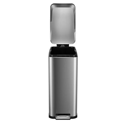 13.2 Gallon / 50L Kitchen Trash Can, Slim Stainless Steel Garbage Can with Removable Inner Bucket, Fingerprint-Proof Step Rubbish Bin with Soft-Close Lid for Narrow Space, Silver