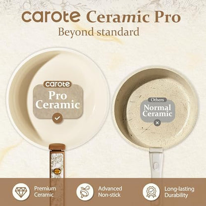 CAROTE 25pcs Ceramic Cookware Sets, Nonstick Pots and Pans Set Non Toxic