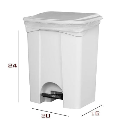 PRO&Family Step-On Trash Can with Lid, Plastic Waste Bin, Foot Pedal Operation (White, 18 Gallon)