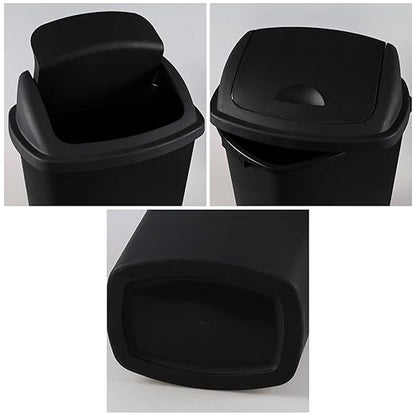 Teyyvn 18 Gallon Tall Plastic Kitchen Trash Can with Swing Lid, 4 Pack Large Plastic Swing Top Waste Bin, Black