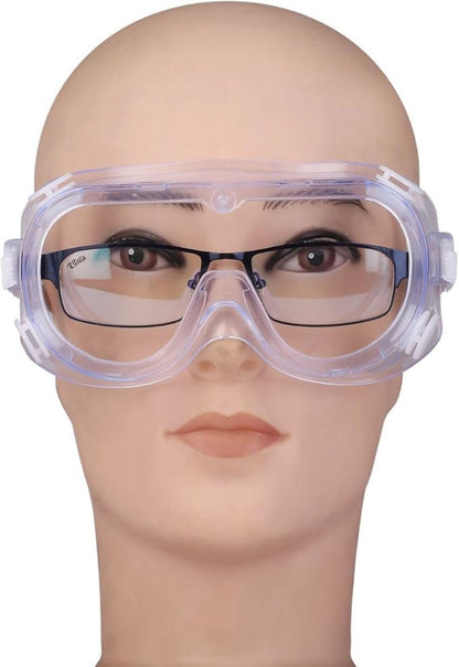3 Pack Safety Goggles Protective Adjustable Goggles Over Glasses Splash Eye Protection Adjustable For Lab Construction Worker Onion Cutting Clear Lens Eyewear White