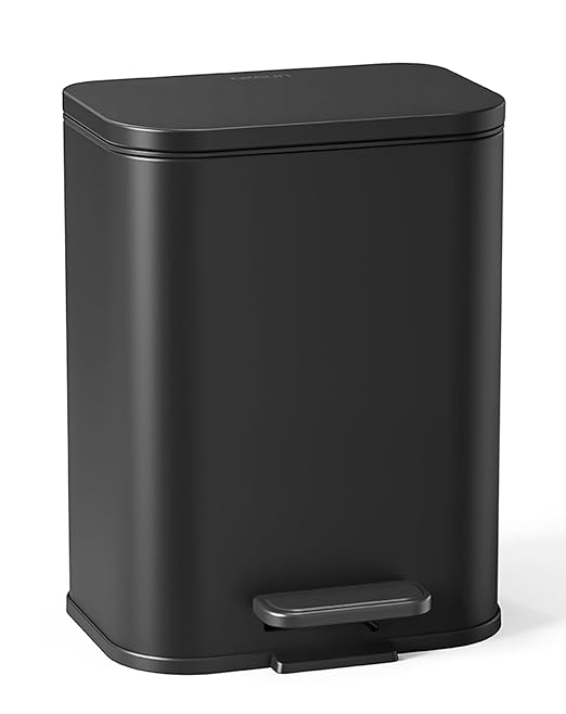 Cesun Small Bathroom Trash Can with Lid-1.3 Gal, Outdoor Stainless Steel Garbage Can for Dog Poop with Anti-Slip Base, for Bathroom, Bedroom, Office, RV, Living Room, Black