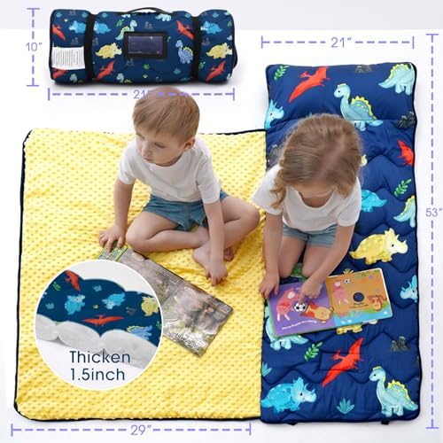 ACRABROS Toddler Nap Mat with Pillow and Blanket, Large Rolled Napping Mats,Slumber Bags for Boys Girls,Kids Sleeping Bag for Daycare, Preschool Travel