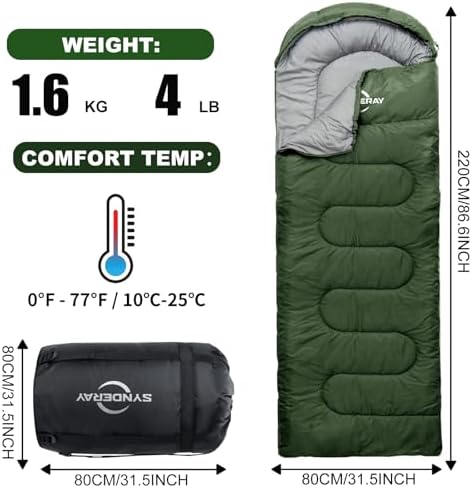 Lightweight Camping Sleeping Bags for Adults Kids, 50-80℉ Degrees