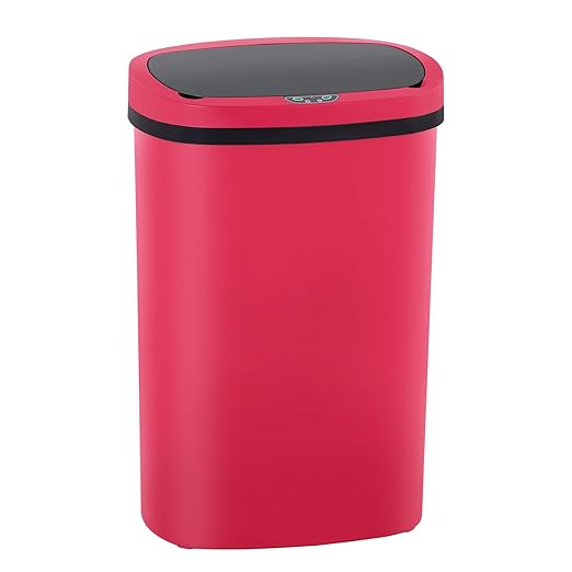 Automatic Motion Sensor Bathroom Trash Can with Lid, 13 Gallon Touchless Trash Bin, Smart Dog Proof Garbage Can, Touch Free Waste Basket for Toilet, Office, Bedroom,Red