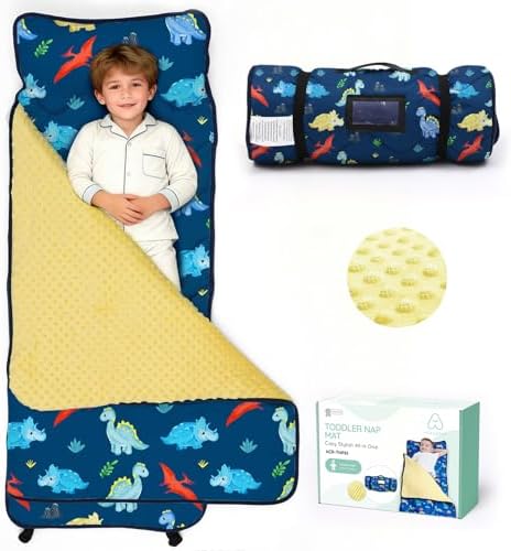 ACRABROS Toddler Nap Mat with Pillow and Blanket, Large Rolled Napping Mats,Slumber Bags for Boys Girls,Kids Sleeping Bag for Daycare, Preschool Travel