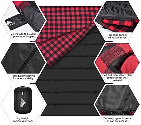 Cotton Flannel Double Sleeping Bag, 2 Person Camping Sleeping Bag