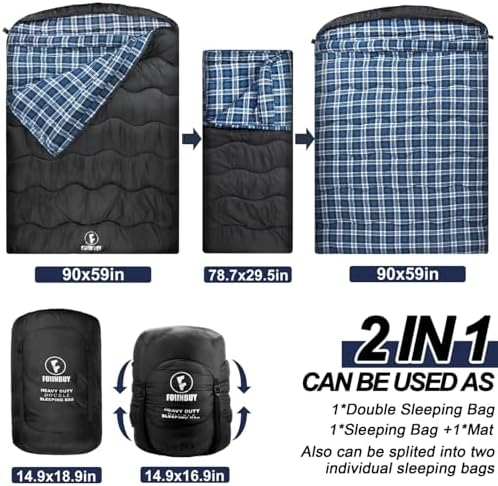 0 Degree Cotton Flannel Double Sleeping Bag for Adults