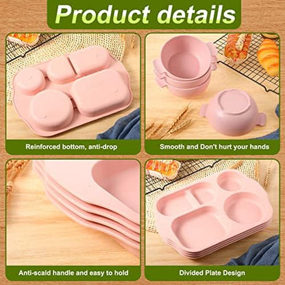 Honoson 24pcs Wheat Straw Dinnerware, Unbreakable, Pink