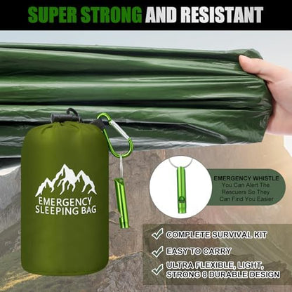 Oudain 6 Pcs XL Emergency Sleeping Bag Waterproof Bivy Sack Whistle