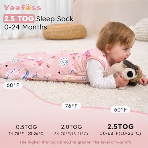 Yoofoss Baby Sleep Sack 12-18 Month 2.5TOG 100% Organic Cotton 2-Way Zipper