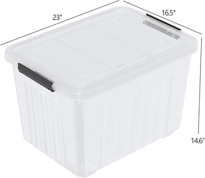 Zopnny 70 Qt Large Plastic Storage Box with Wheel, Clear Storage Latch Box with Lid, 4 Pack