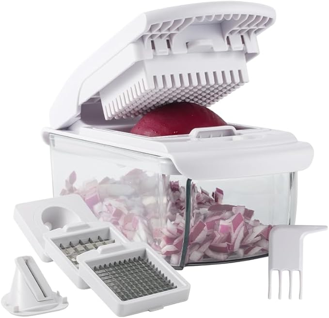 Cook with Color Vegetable Chopper - Multifunctional 11 in 1 Vegetable Chopper with Container - Food Chopper to Dice, Chop, Slice, Julienne and Spiralize, Gray