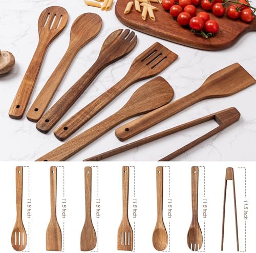 Eisinly 7-Piece Wooden Cooking Spoons, Premium Wood Utensil Set