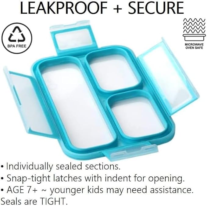 Snack Containers - MINI Bento Box, Small Lunch Boxes for Kids Toddlers Boys Girls, Leakproof 3 Compartment Containers for Meal or Snacks, Day-Care Pre-School Travel, BPA Free, 2 Pack Set Coral Blue
