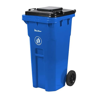 32 Gallon Trash Can Outdoor Recycling Bin with Lid and Wheels Heavy Duty Rolling Garbage Can with Lid Blue Recycle Bin with Wheels for Warehouses Hospitals Restaurants Offices