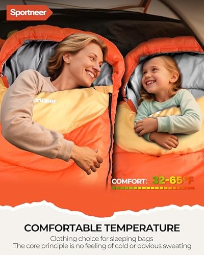 Sportneer Sleeping Bag, 3 Seasons Warm Cold Weather Sleeping Bags for Adults Kids Boys Girls with Compression Sack- Lightweight Camping Essentials Gear Accessories, Backpacking, Hiking