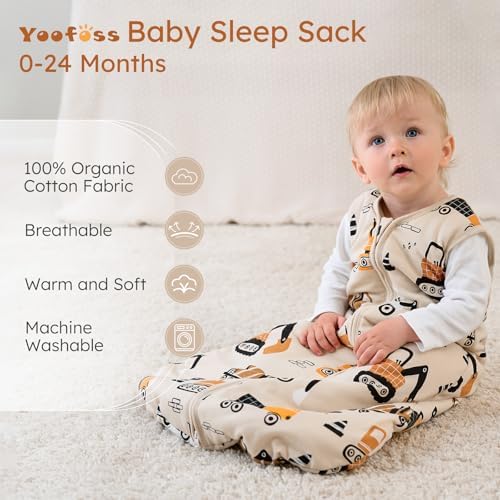 Yoofoss Baby Sleep Sack 6-12 Month 1.5TOG 100% Organic Cotton 2-Way Zipper
